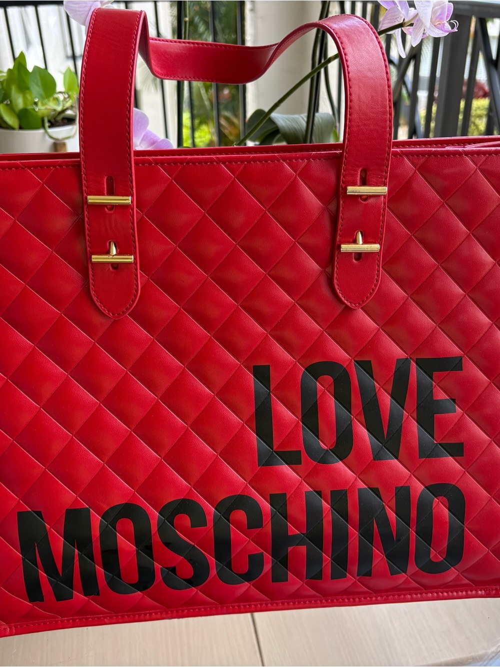 Love Moschino Red Quilted Tote with Black Logo